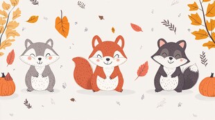 三只萌狐的秋日欢乐场景