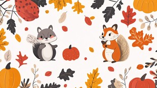 秋日森林里的小动物与落叶