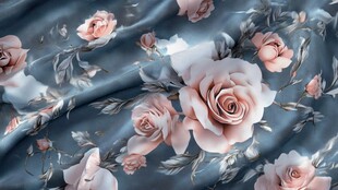 蓝底粉玫瑰丝绸图案