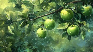 青苹果挂枝头绿意盎然