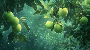 青苹果挂枝头绿意盎然