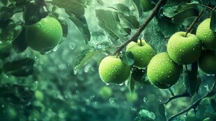 青苹果挂枝 水珠晶莹