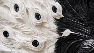 黑白相间的孔雀羽毛特写