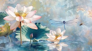 夏日荷塘蜻蜓荷花之景