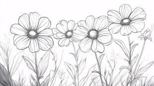 手绘花卉线稿图