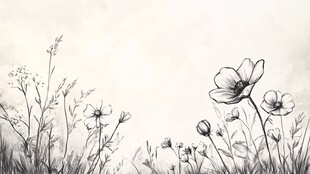 手绘花卉草地风景图