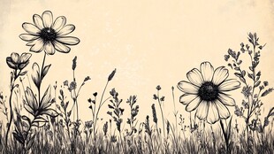 手绘花卉草地清新插画