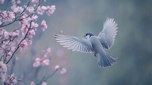 飞鸟掠繁花 春意正浓