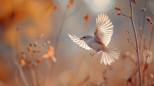 飞鸟于秋景中展翅翱翔