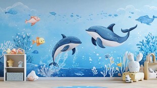 海洋主题儿童房梦幻墙绘