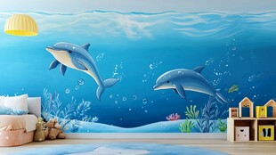 海底世界主题儿童房墙面