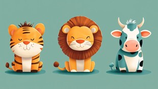 可爱虎狮牛卡通形象