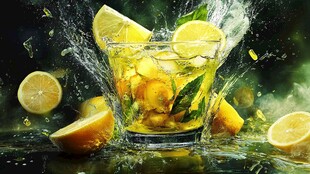 柠檬薄荷冰饮飞溅瞬间