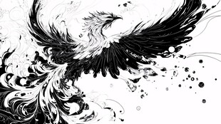 黑白凤凰艺术插画