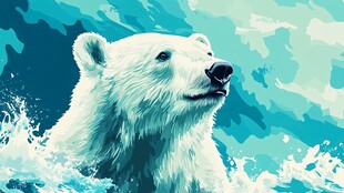 北极白熊畅游蓝色水域