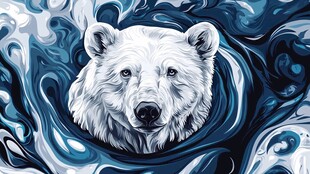 北极熊置身蓝色梦幻漩涡