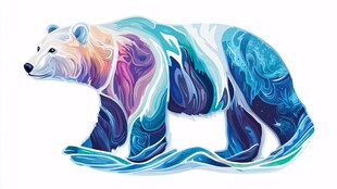 梦幻色彩北极熊插画