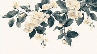 素雅茉莉花枝插画