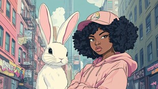 女孩与白兔的都市奇幻画面