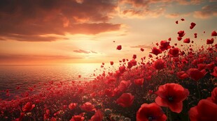 夕阳下的红色花海美景