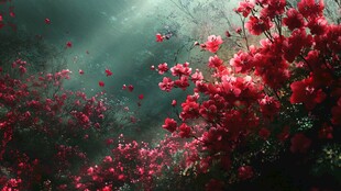 梦幻绯红花海 光影交织