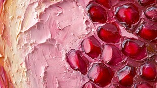 石榴果肉与粉色膏体特写