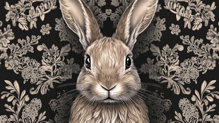 花卉背景前的可爱兔子