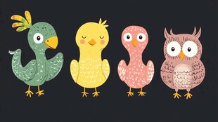 可爱萌趣的四只小鸟