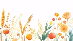 秋日花卉麦穗水彩边框图