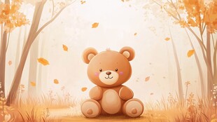 秋日林间的可爱小熊