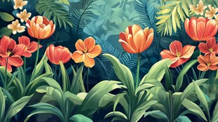 绚丽花卉的热带风情画卷