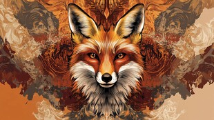 狐狸艺术插画 绚丽背景