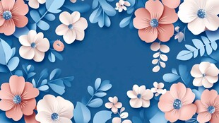 蓝色背景的缤纷纸艺花卉