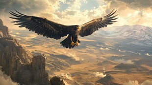 雄鹰翱翔于壮丽山川之间