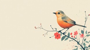 枝头小鸟伴繁花