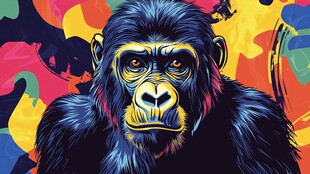 彩色背景下的黑猩猩肖像