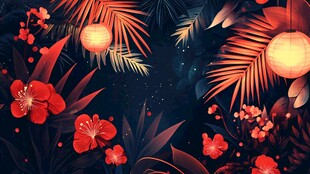 夜下繁花与灯笼梦幻图景