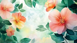 梦幻粉花绿叶清新背景图