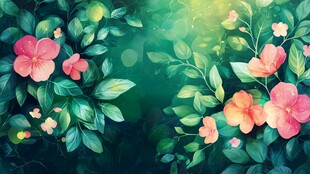 梦幻绿植繁花背景图