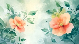 水彩花卉 清新花朵与绿叶