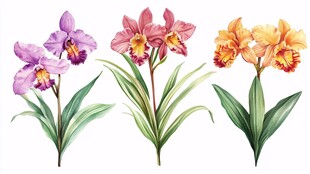 三株色彩艳丽的美丽兰花