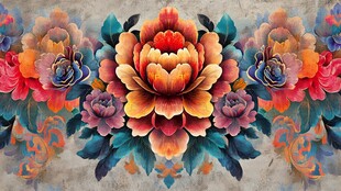 绚丽多彩花卉图案装饰画