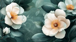 优雅白茶花与绿叶景致