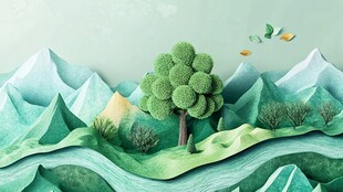 纸艺山水间的绿意小树