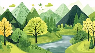 秋日山林河流美丽风光