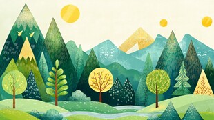 清新山林风光插画