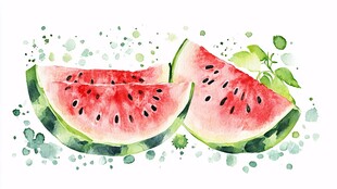 水彩绘西瓜切片清新画面