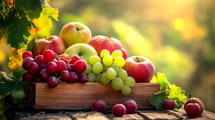 木盒中的缤纷秋季水果