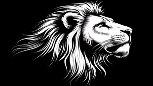 黑白雄狮头像插画