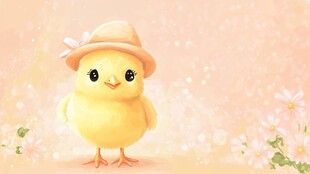 戴帽小黄鸡的梦幻春日图景